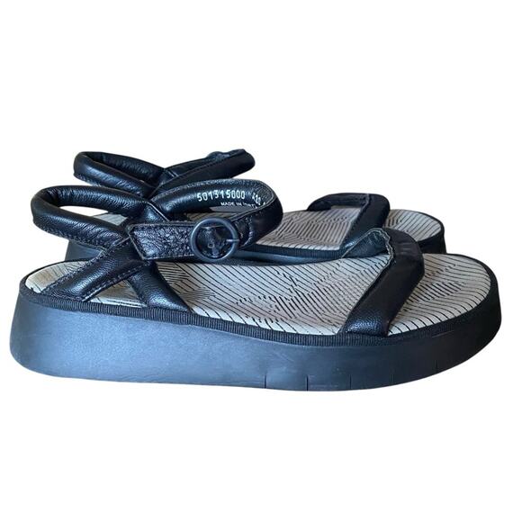 Fly London Ceto Platform Leather Sandals Black Mousse size 40 US 9-9.5 - Picture 2 of 9
